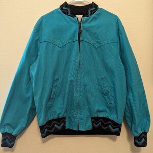 Walls Mountain Jacket Men’s Large Teal Blue Aztec USA Vintage Embroidered